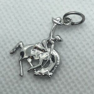 Vtg Sterling Western Rodeo Cowboy Horse Bronco Mini Charm for Charm Bracelet